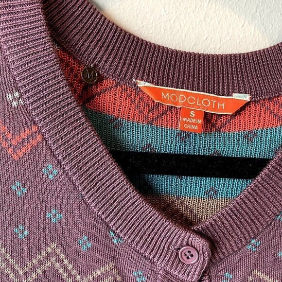 Modcloth Fair Isle Cardigan Purple S - Picture 2 of 7
